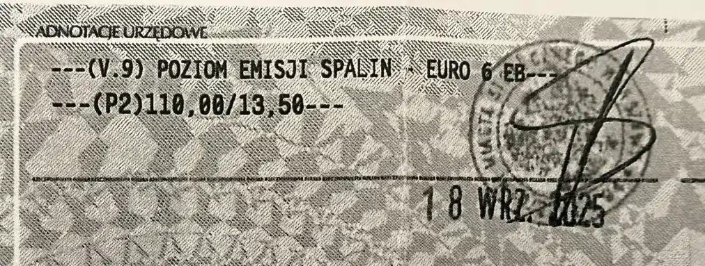 dowód rejestracyjny - emisja spalin