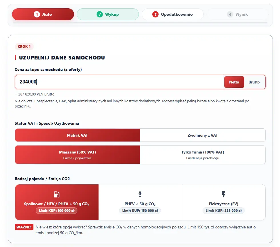 Kalkulator podwójnego limitu kosztów w leasingu – krok 1 Kalkulator podwójnego limitu kosztów w leasingu - krok 1